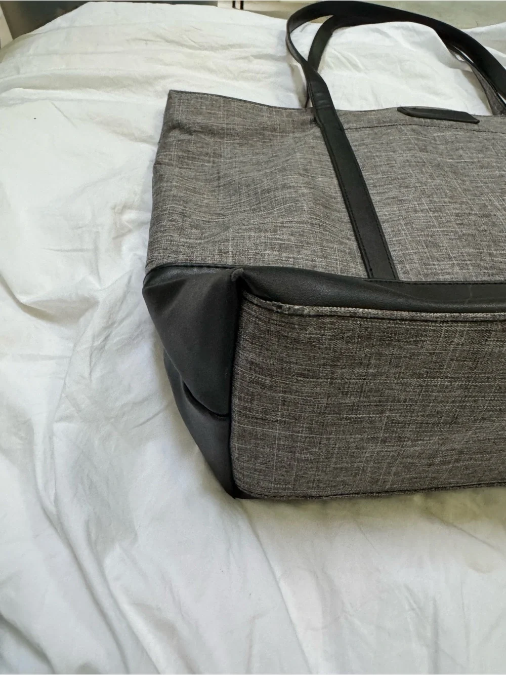 Sunny Snowy Gray Tote Bag for Men with Black Trim